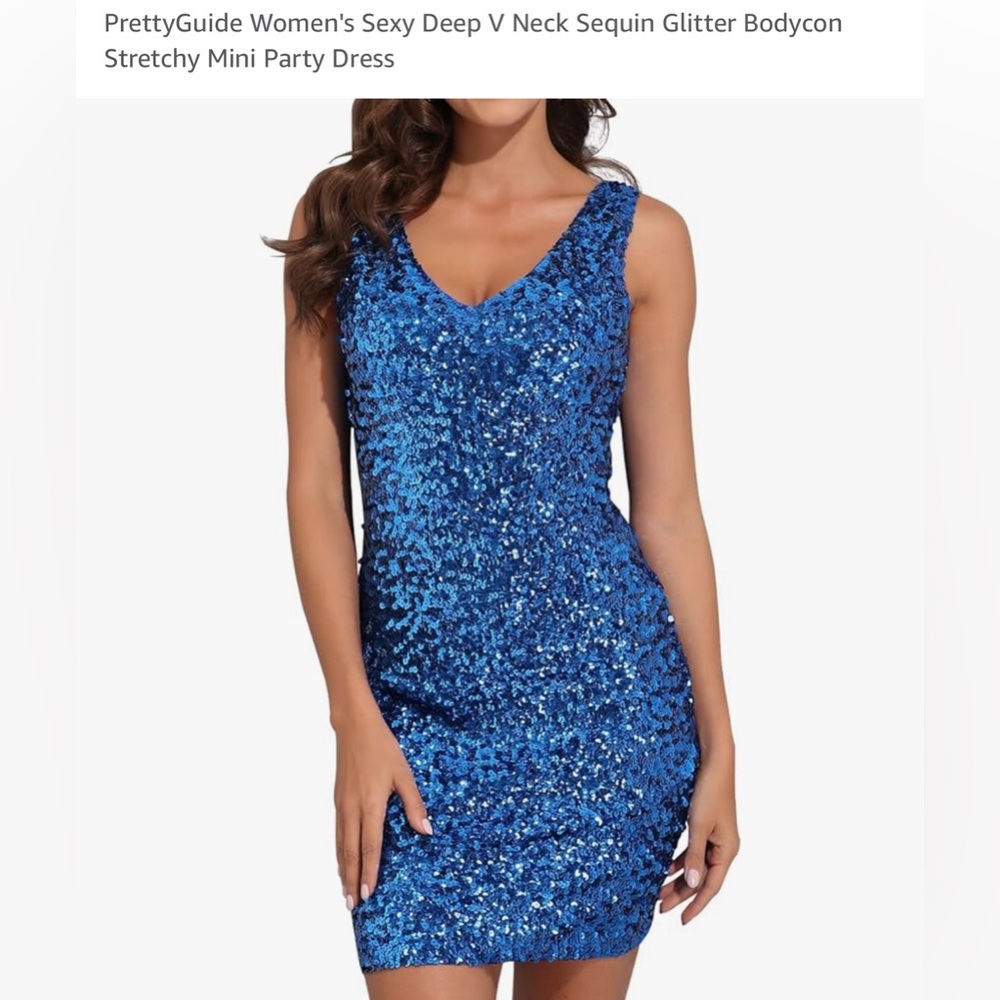 Never worn, still has tags. Blue sequin stretchy dress.